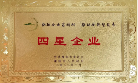 九州（中国）公司荣获地市两级“工业四星企业”荣誉称号